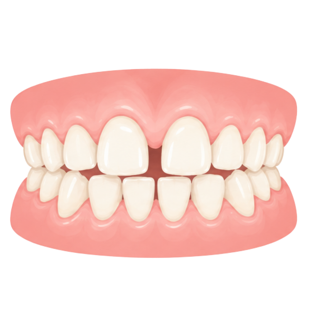 Illustration of gaps and spacing between the upper front teeth